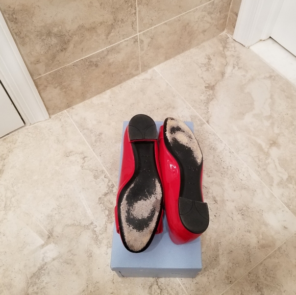 Authentic Prada Calzature Donna Vernice Red Patent Leather Buckle Ballet Flats - Picture 10 of 12